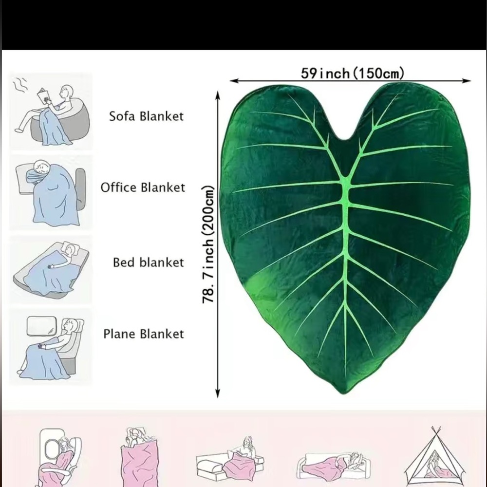 🔴SOLD🔴 Large Monstera Leaf Soft Flannel Throw Blanket - Picture 3 of 5